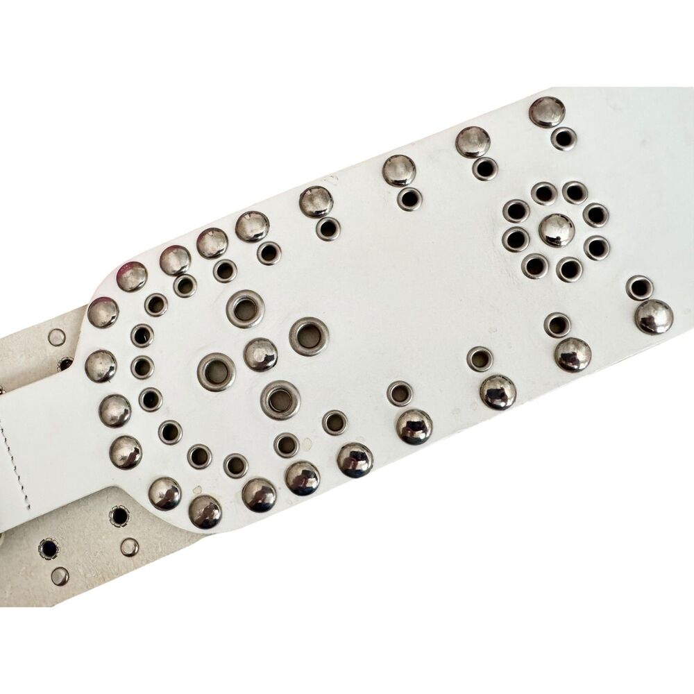 Versus Versace White Studded Leather Waist Belt 1990s Archive Made in Italy